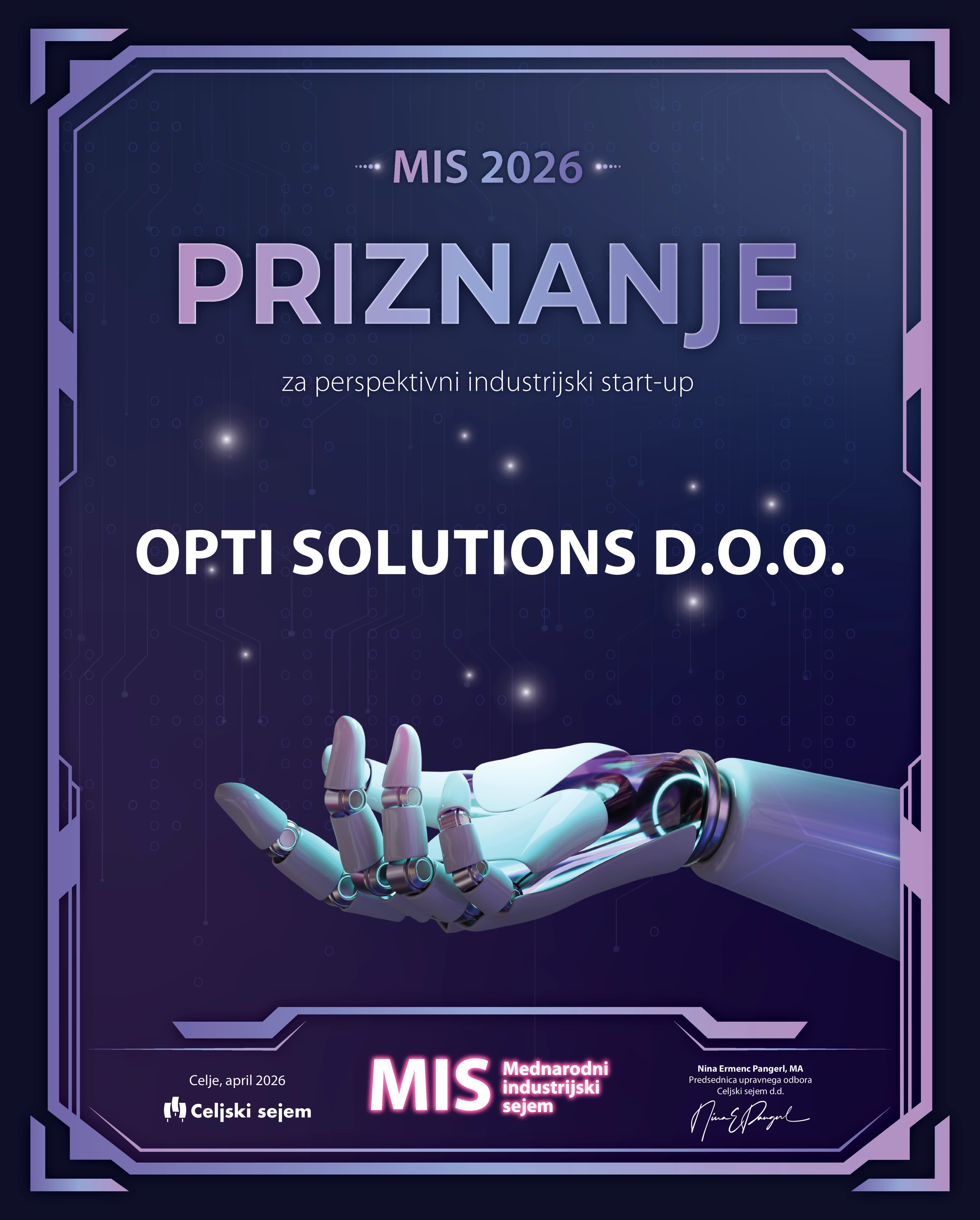 Priznanje MIS 2026 za perspektiven industrijski start-up